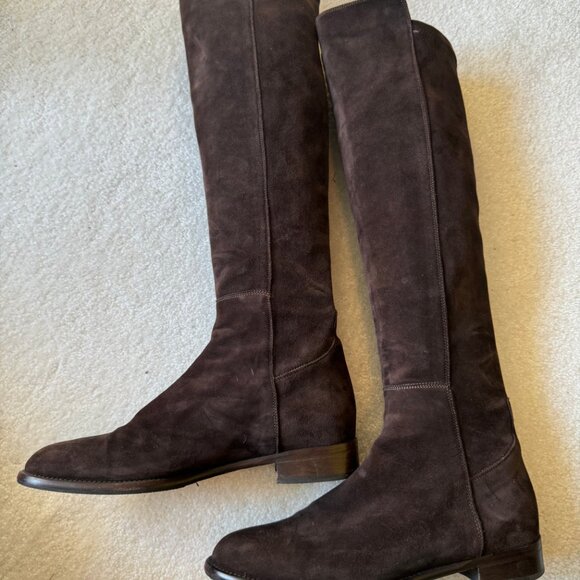 New Ann Mashburn Pull-On stretchy Chocolate Suede Boots - Picture 4 of 15